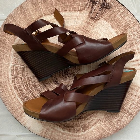 Franco Sarto Brown Leather Wedge Sandal sz 8 Med. - Picture 4 of 4